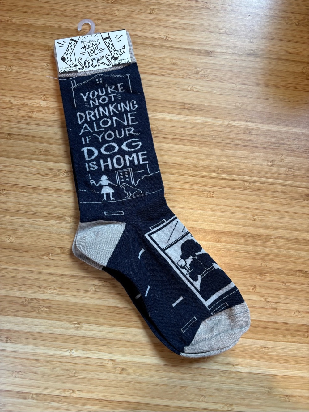 Novelty Men's Black & Gray Socks - 'You're Not Drinking Alone'